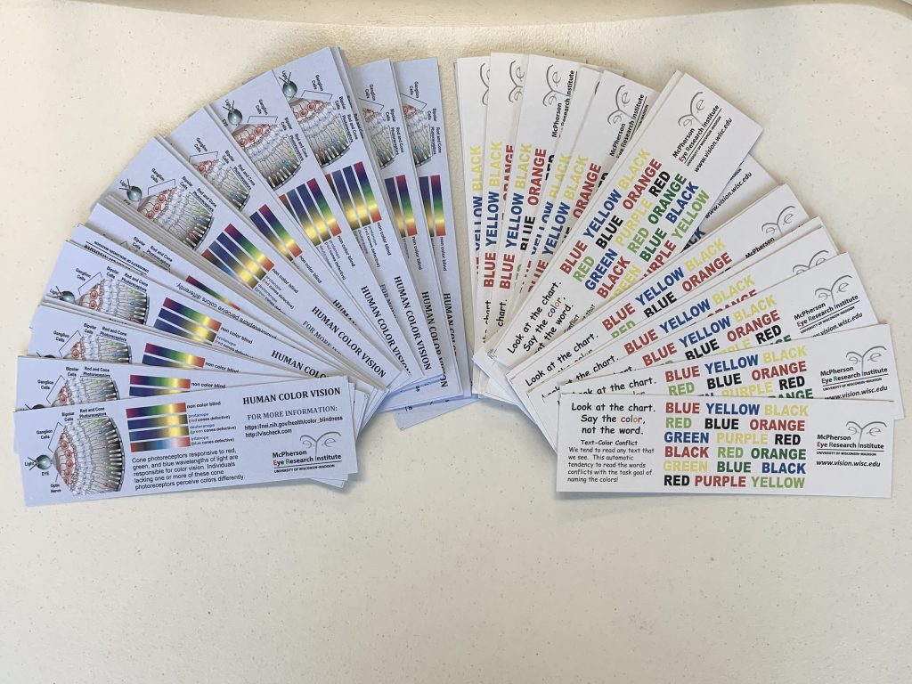 Bookmarks with information on color vision in humans.