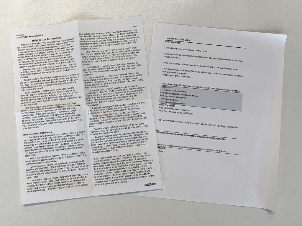 Documents located in the How We Perceive Colors kit.