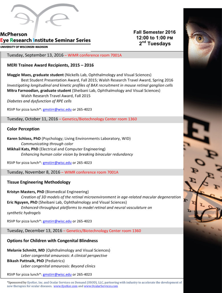 Fall 2016 Seminar Series schedule