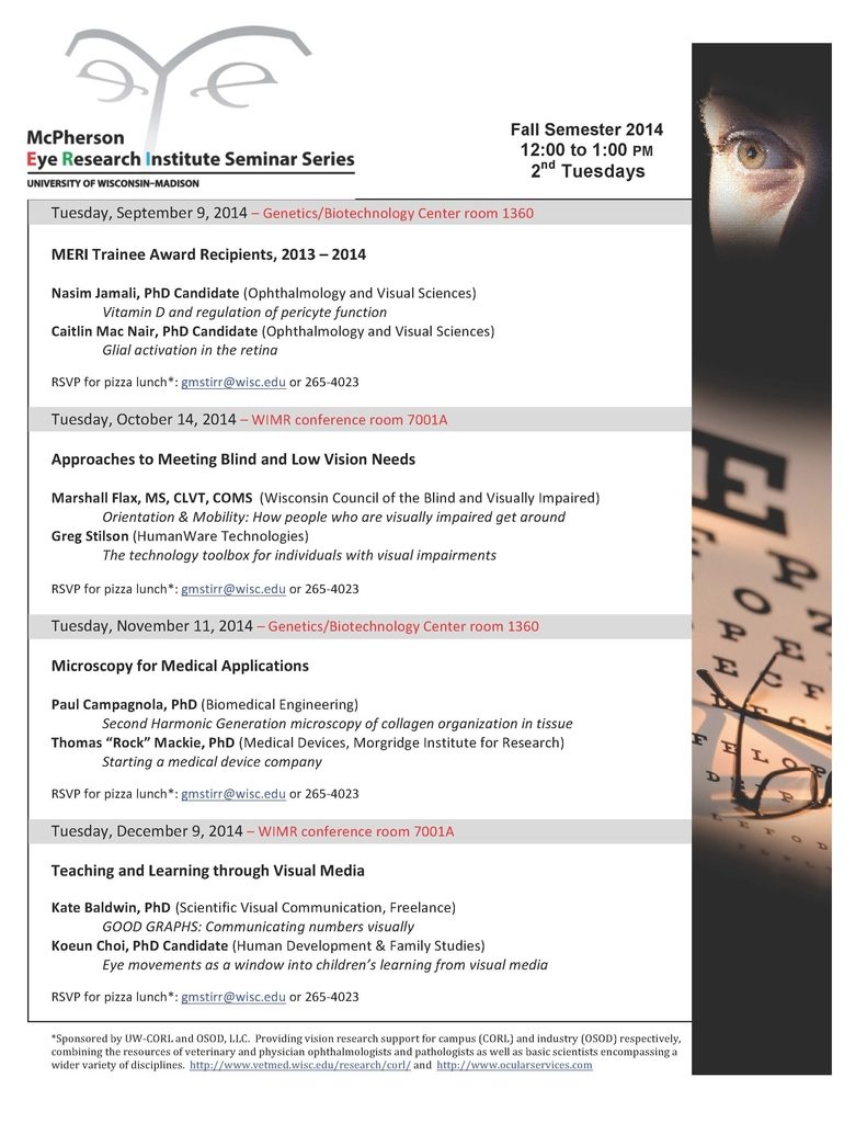 Fall 2014 Seminar Series schedule