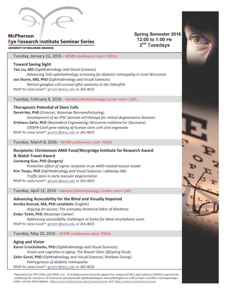 Spring 2016 Seminar Series schedule