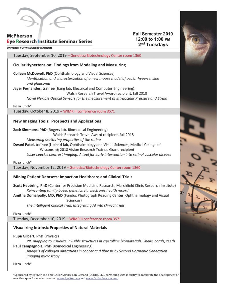 Fall 2019 Seminar Series schedule