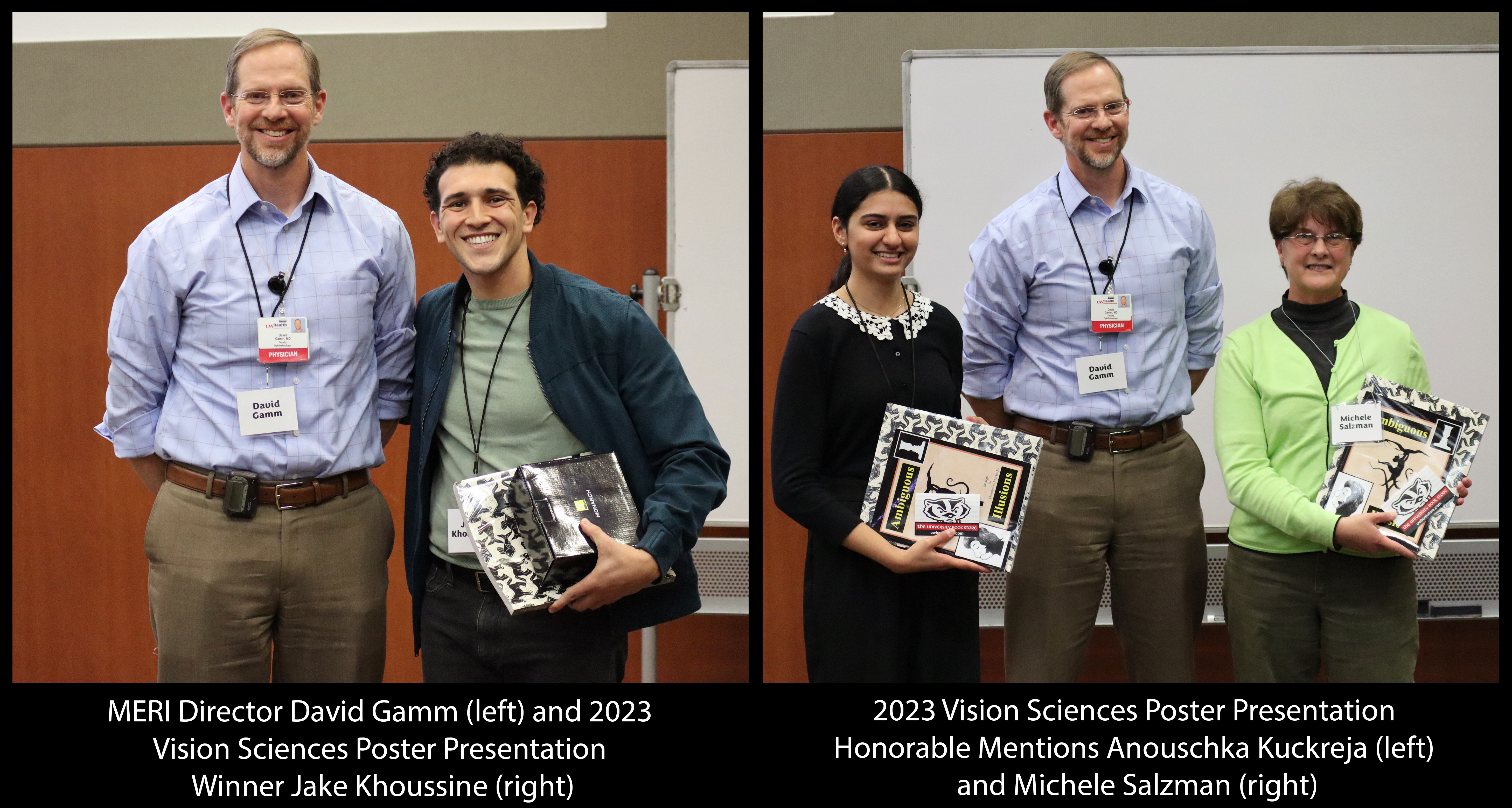 Director David Gamm poses with the winner of the 2023 Vision Sciences Poster Presentation Jake Khoussine and honorable mentions Anouschka Kuckreja and Michele Salzman.