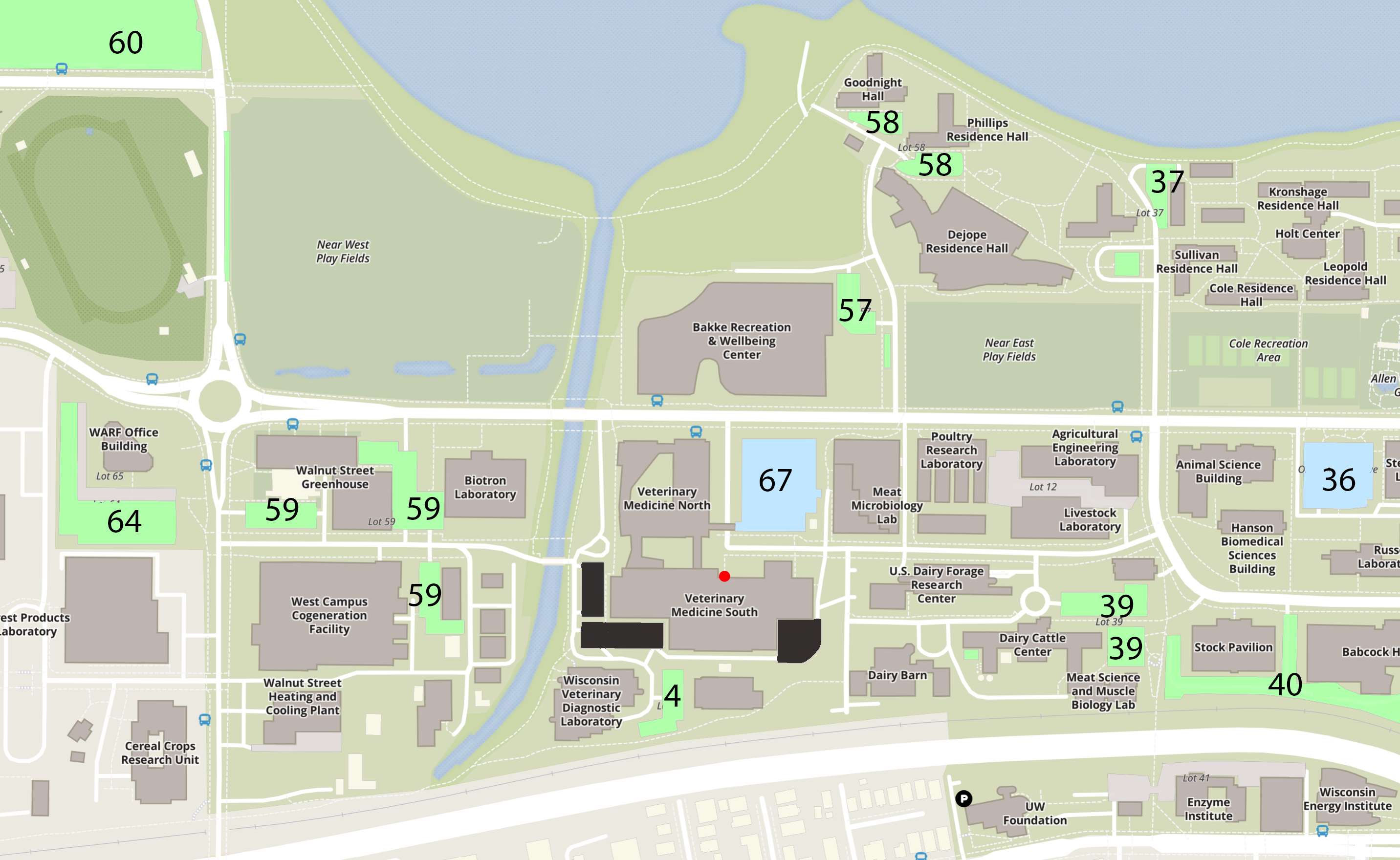 map of parking around the Vet school
