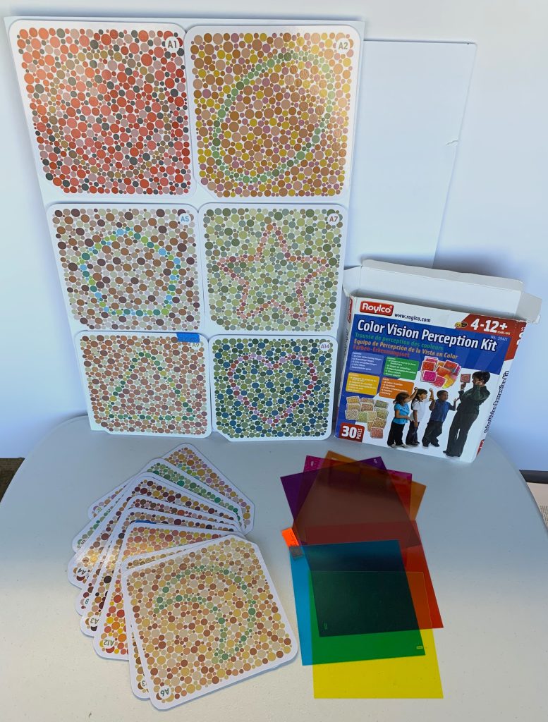 Color Vision Perception kit in the How We Perceive Color Exploration Station kit. The kit contains cards with shapes hidden amongst colored dots.