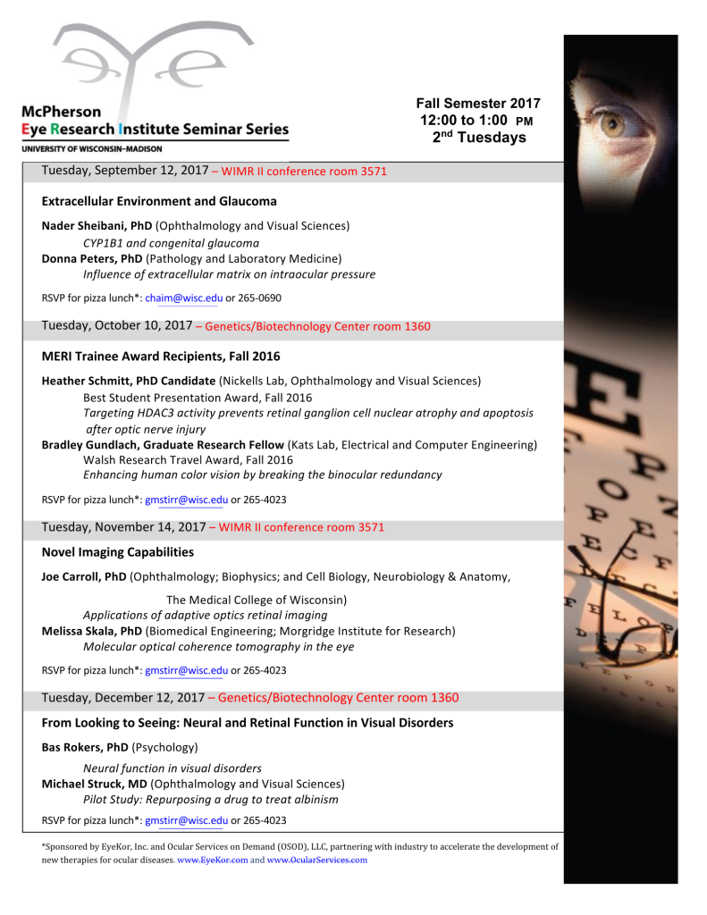 Fall 2017 Seminar Series schedule