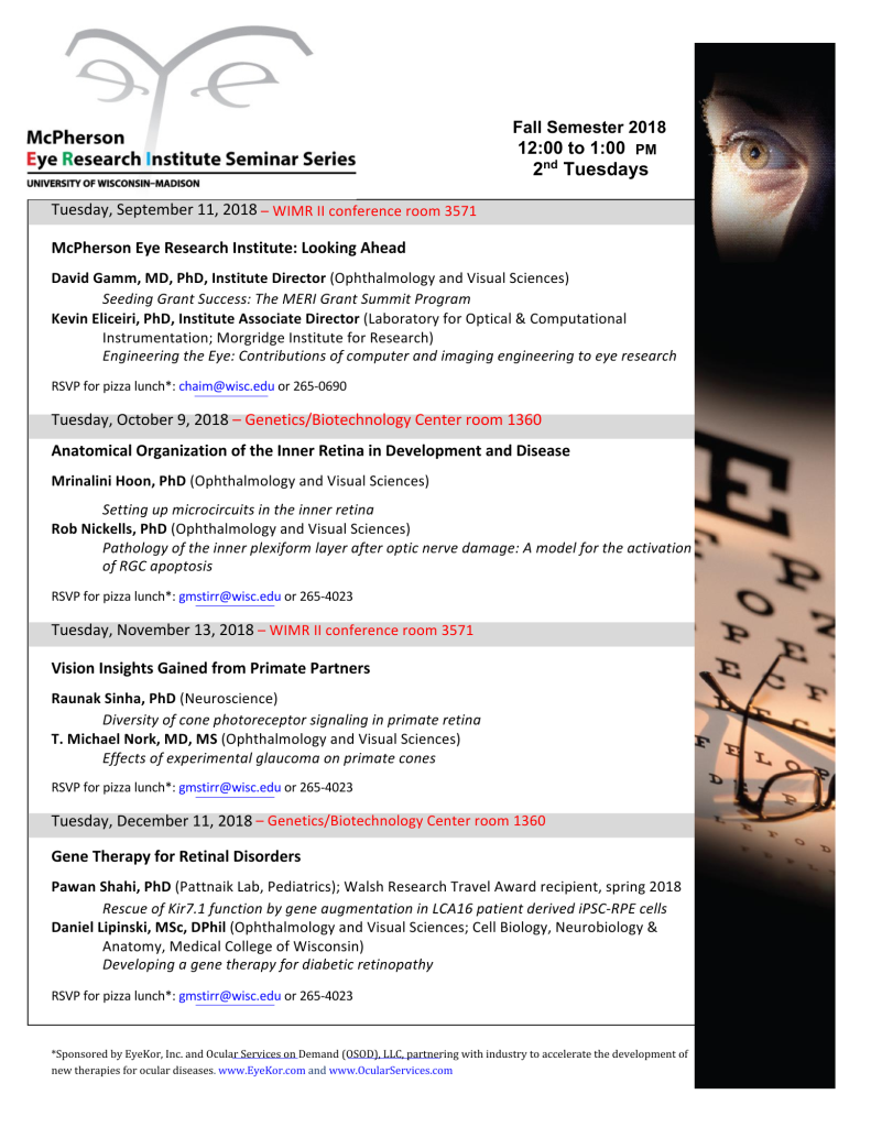 Fall 2018 Seminar Series schedule