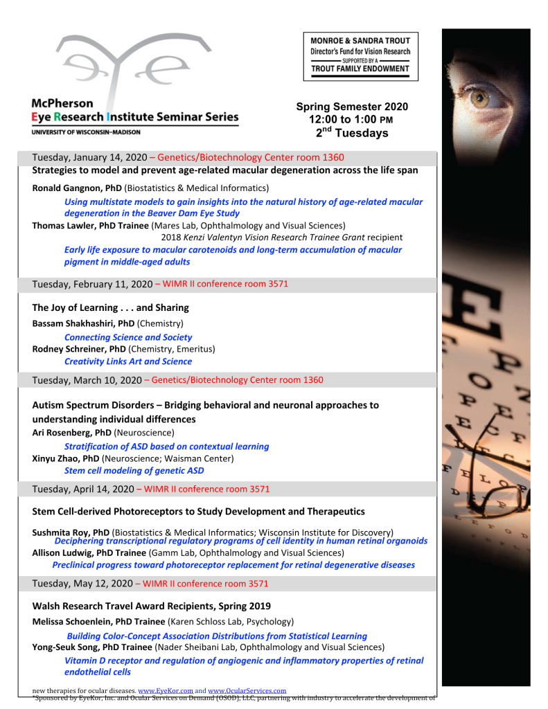 Spring 2020 Seminar Series schedule