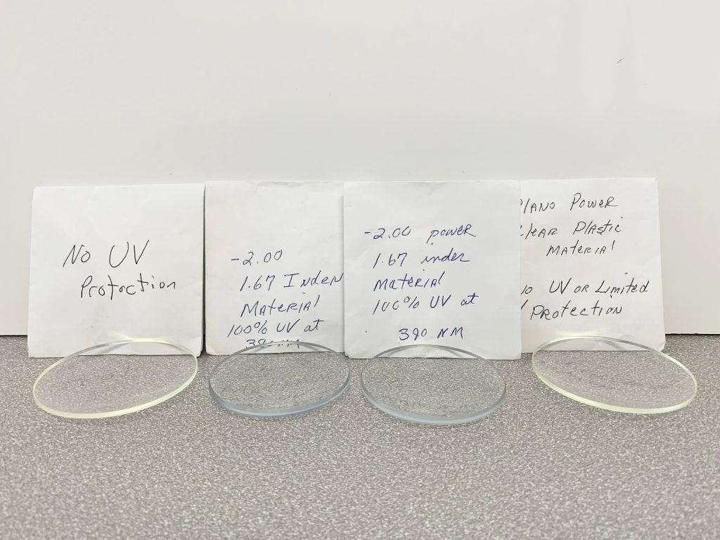 Lenses with different levels of correction and UV protection
