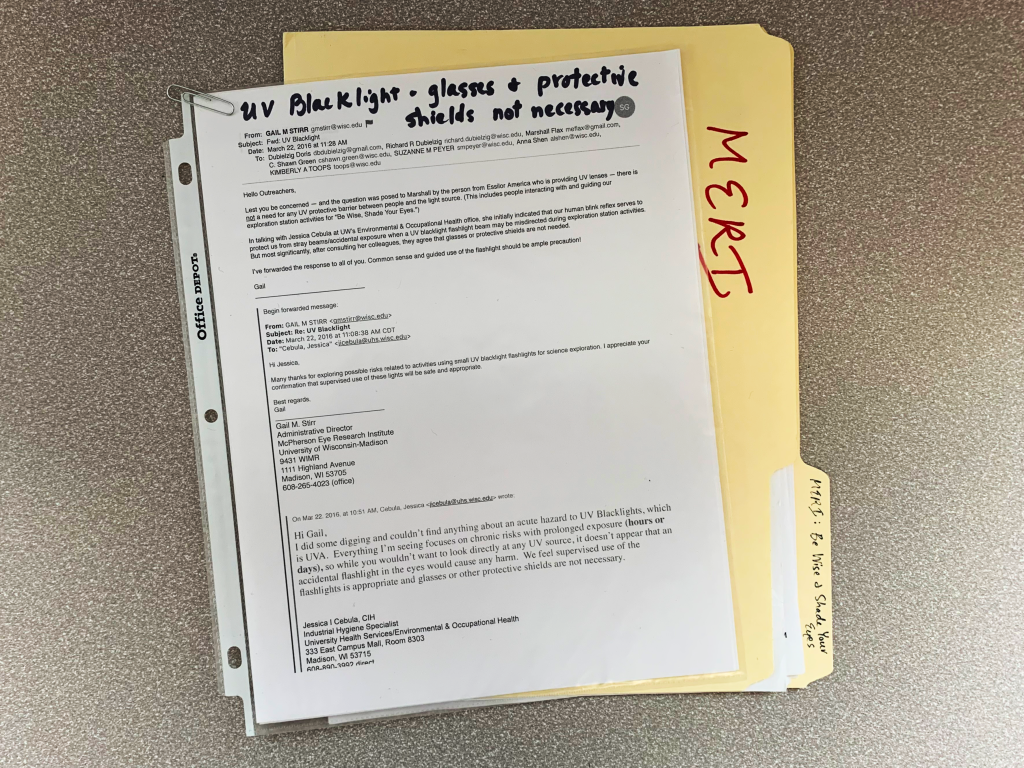 Print-out email thread on the use of the uv light flashlights